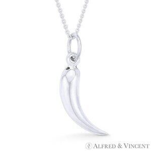 Italian Horn Corno Evil Eye Luck Charm Pendant in .925 Sterling Silver